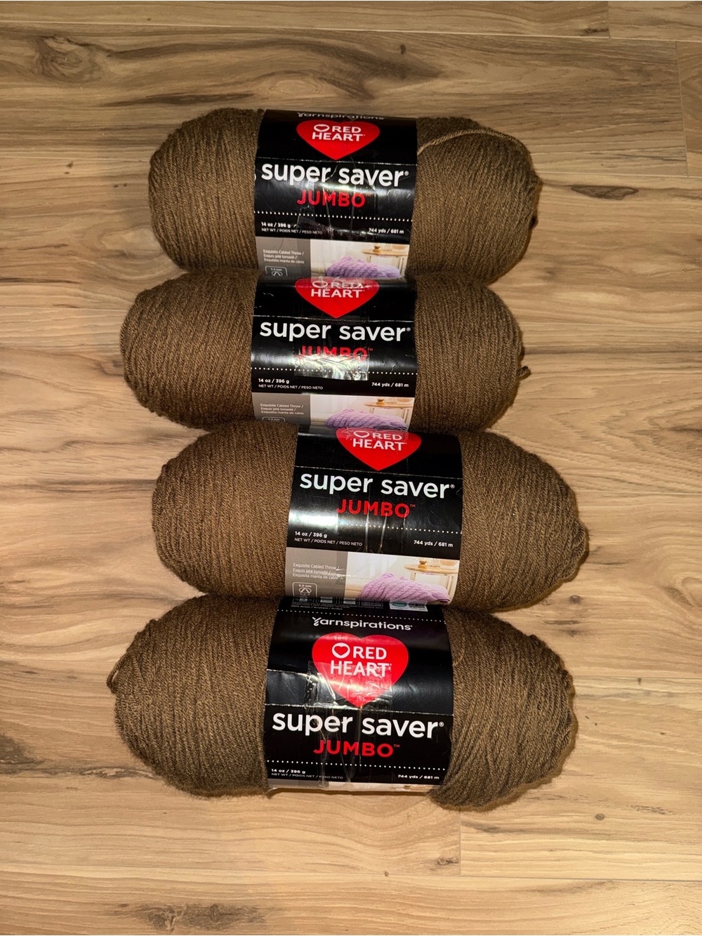 4 Skeins RED HEART Super Saver Jumbo Yarn Brown